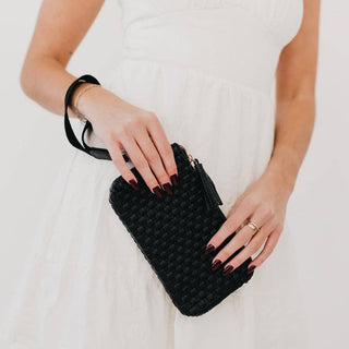Emma Woven Clutch Wristlet: Checkered Brown