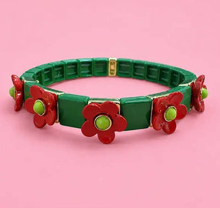 Enamel Stretch Bracelets - Holiday - Asst Styles: Pink + Green - Sophie