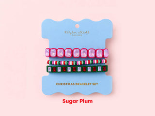 Enamel Stretch Bracelets - Holiday - 3 Pc Set - Asst Styles: Mistletoe