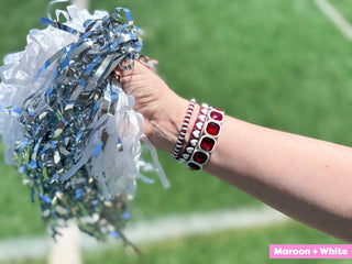 Enamel Stretch Bracelets - Team Spirit -3 Pc Set-Asst Colors: Crimson + Cream