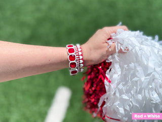 Enamel Stretch Bracelets - Team Spirit -3 Pc Set-Asst Colors: Crimson + Cream