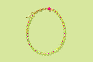 Beaded Necklace - Green + Pink Glass Beads - Kenzie