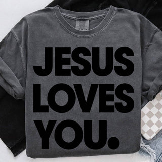 Jesus Loves You. BLACK DTF Heat Transfer: Youth