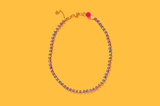 Beaded Necklace - Blue + Multi-Colored Beads - Camille