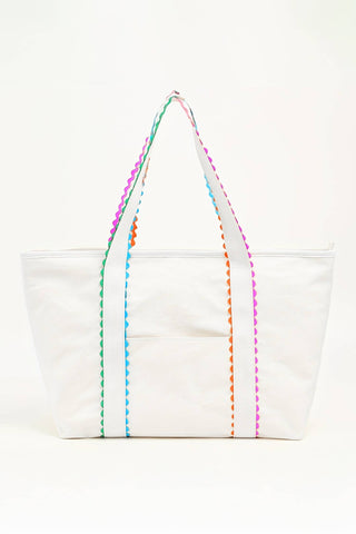 66 Colorful Ricrac-Trimmed Canvas Everyday Tote Bag: Beige / One Size