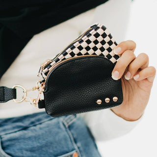 Wonderlust Woven Dual Pouch Wristlet: Coffee Checkered