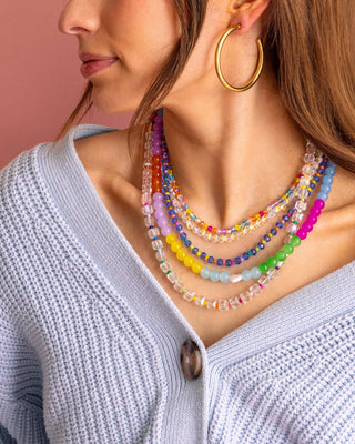 Beaded Necklace - Clear + Multi-Colored Beads - Jenn