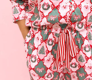 Santa's Candy Cane Christmas Pajama Set with Pants - Prepack: XL