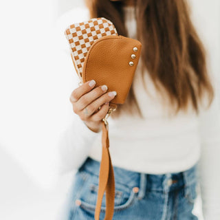 Wonderlust Woven Dual Pouch Wristlet: Black Checkered