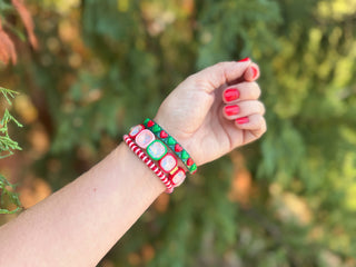 Enamel Stretch Bracelets - Holiday - 3 Pc Set - Asst Styles: Mistletoe