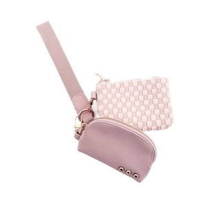 Wonderlust Woven Dual Pouch Wristlet: Blush Checkered